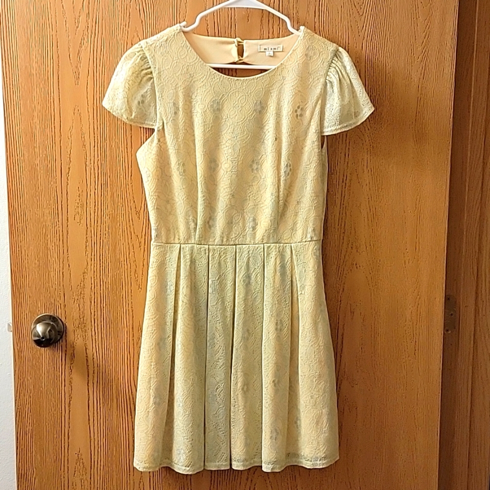 Francesca's Miami Blue & Yellow Lace Dress Large